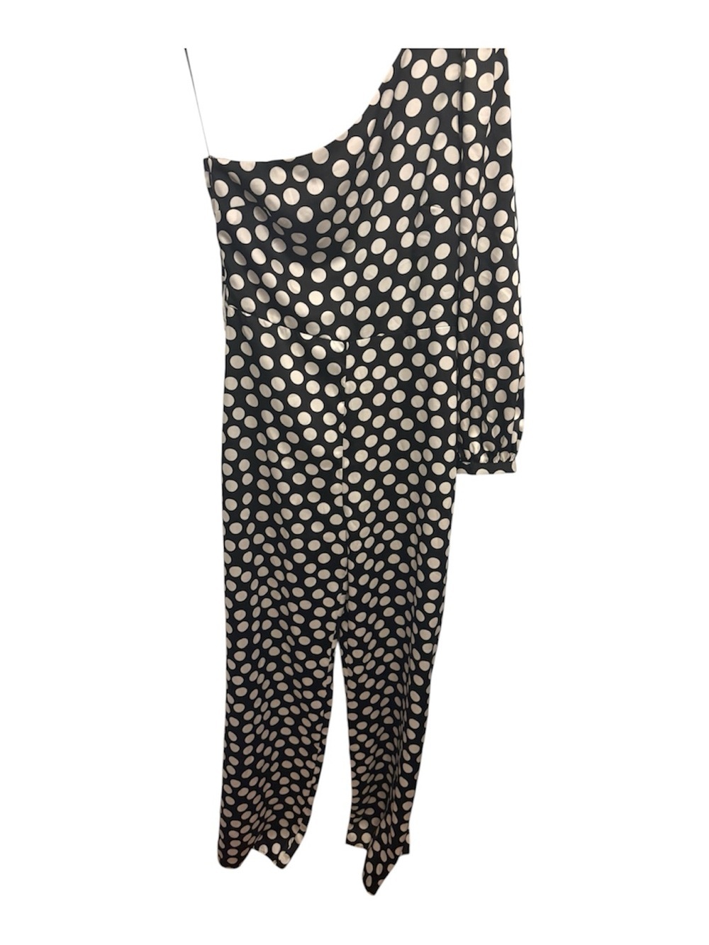 Mango One-Shoulder Polka Dot Jumpsuit - Black & Cream